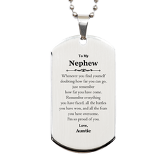 To My Nephew Inspirational Silver Dog Tag, I'm so proud of you, Nephew Birthday Supporting Gifts From Auntie