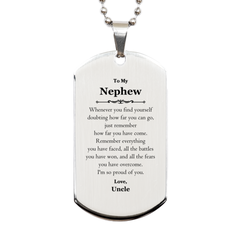 To My Nephew Inspirational Silver Dog Tag, I'm so proud of you, Nephew Birthday Supporting Gifts From Uncle