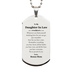 To My Daughter In Law Inspirational Silver Dog Tag, I'm so proud of you, Daughter In Law Birthday Supporting Gifts From Bonus Mom