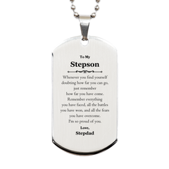 To My Stepson Inspirational Silver Dog Tag, I'm so proud of you, Stepson Birthday Supporting Gifts From Stepdad