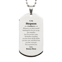 To My Stepson Inspirational Silver Dog Tag, I'm so proud of you, Stepson Birthday Supporting Gifts From Bonus Mom