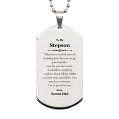 To My Stepson Inspirational Silver Dog Tag, I'm so proud of you, Stepson Birthday Supporting Gifts From Bonus Dad