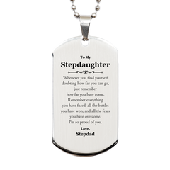 To My Stepdaughter Inspirational Silver Dog Tag, I'm so proud of you, Stepdaughter Birthday Supporting Gifts From Stepdad