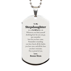 To My Stepdaughter Inspirational Silver Dog Tag, I'm so proud of you, Stepdaughter Birthday Supporting Gifts From Bonus Mom