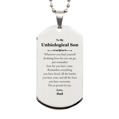 To My Unbiological Son Inspirational Silver Dog Tag, I'm so proud of you, Unbiological Son Birthday Supporting Gifts From Dad