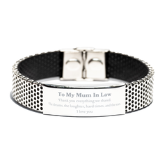 Stainless Steel Bracelet Mum In Law Thank You Gift for Mothers Day and Christmas Engraved Love and Gratitude Inspiration