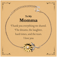 Momma Sunflower Bracelet - A Token of Love for Mother's Day, Birthday, or Christmas - Engraved with To My Momma, I love you - Unique and Meaningful Gift for Mom - Thank You Momma