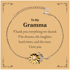 Sunflower Bracelet for Gramma - Thank You for Everything, I Love You - Birthday Gift for Grandma, Unique Engraved Jewelry to Show Appreciation, Love and Gratitude