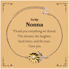 Nonna Sunflower Bracelet Engraved Gift for Grandmother - Thank You for Everything we Shared - Birthday, Christmas, & Holidays - Unique, Inspirational Jewelry for Nonna