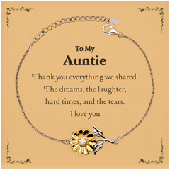 Sunflower Bracelet Auntie Gift - I Love You for Everything we Shared - Inspirational Jewelry for Birthday, Holidays, and Graduation