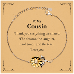 Engraved Sunflower Bracelet for Cousin - Thank you for everything - Gift for Birthday, Christmas, Graduation - Unique and Inspirational Jewelry for Her
