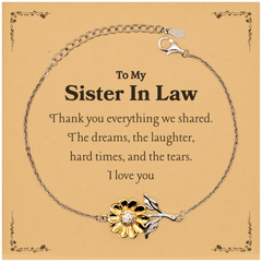 Sunflower Bracelet Gift for Sister In Law - Thank You for Everything we shared - Birthday Christmas Unique Engraved Jewelry for Her