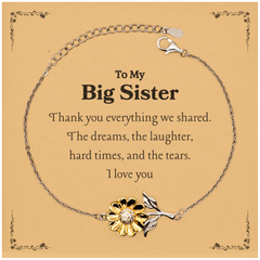 Engraved Sunflower Bracelet Big Sister Thank you for everything we shared. I love you, Birthday Gift for Her