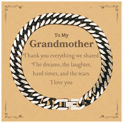 Grandmother Cuban Link Chain Bracelet - A Symbol of Love and Appreciation for Grandma, Perfect Gift for Birthday, Christmas, and Mothers Day, Engraved with Heartfelt Words to Thank You for Everything You Mean to Me