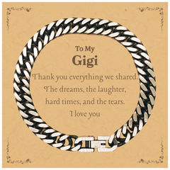 Engraved Cuban Link Chain Bracelet for Gigi - Thank you for everything shared - Inspirational Gift for Holidays and Birthday