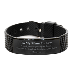 Black Shark Mesh Bracelet for Mum In Law - Thank you for sharing dreams, laughter, and tears - Unique Gift for Mothers Day, Birthday, Christmas, and Holidays - Expressing Love and Appreciation