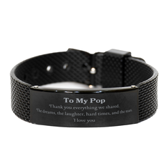 Black Shark Mesh Bracelet Pop Thank You Dad for Everything Engraved Gift for Birthday Christmas Holidays Veterans Day