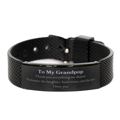 Grandpop Engraved Black Shark Mesh Bracelet - A Token of Love for Grandpop on Christmas, Birthday, and Easter - Unique Gift for the Grandpop Who Means Everything to Me