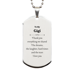 Unique Silver Dog Tag Gift for Gigi - Engraved with Thank You for Everything We Shared - Perfect Birthday or Christmas Present for Your Beloved Gigi - Special and Thoughtful Jewelry for Gigis Milestones and Achievements