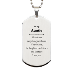 Engraved Silver Dog Tag Auntie Gift - Thank you for everything Inspirational Pendant for Birthday and Christmas Gifts