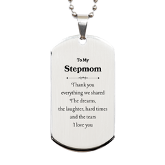 Stepmom Engraved Silver Dog Tag - Thank You for Everything, Love You Always - Heartfelt Gift for Mothers Day, Birthday, Christmas, Graduation