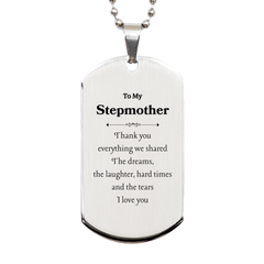 Engraved Silver Dog Tag for Stepmother Thank You for Everything, Love You, Birthday Gift Idea for Step Parent from Stepchild, Heartfelt Appreciation Token for Step Mom, Unique Gratitude Dog Tag Pendant