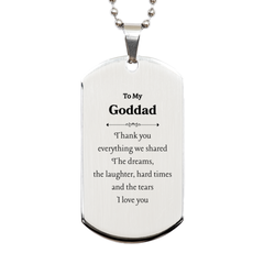 To My Amazing Goddad Engraved Silver Dog Tag Gift for Fathers Day, Birthday, Christmas - Thank You for everything we shared. I love you, Thank you, Goddad