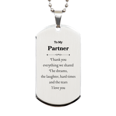 To My Partner Silver Dog Tag Engraved Pendant - Unique Gift for Partner on Birthday, Christmas, Graduation - Expressing Love and Gratitude for Your Support and Companionship Everlasting