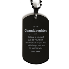 To My Granddaughter Engraved Black Dog Tag - Inspirational Gift for Granddaughter, Birthday, Graduation, Veterans Day - Supportive Message from Abuelo