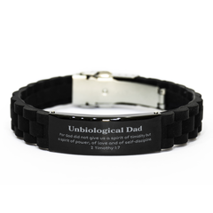 Unbiological Dad Black Glidelock Clasp Bracelet For a Spirit of Power and Love, Perfect Gift for Fathers Day, Birthday, Christmas, and Graduation