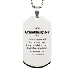 To My Granddaughter Engraved Silver Dog Tag - Granddaughter Gift Inspirational Support for Her Birthday and Graduation from Grandfather