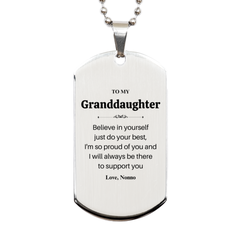 To My Granddaughter Engraved Silver Dog Tag - Perfect Gift for Granddaughter, Birthday, Graduation, or Christmas - Believe in Yourself and Always Have Confidence - Nonnos Love and Support for You