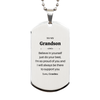 Grandson Engraved Silver Dog Tag Believe in Yourself Christmas Gift for Him from Grandma - Inspirational Confidence Supportive Message Military Style Pendant