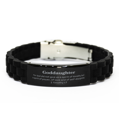 Goddaughter Engraved Black Glidelock Clasp Bracelet Power Love Discipline Birthday Christmas Hope