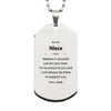 Believe in Yourself Silver Dog Tag for Niece - Inspirational Gift from Auntie, Graduation, Birthday, Support and Love - Engraved Confidence and Pride - Perfect Niece Gift Idea