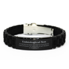 Unbiological Son Engraved Black Glidelock Clasp Bracelet - A Spirit of Power, Love, and Inspiration for Graduation, Birthday, and Christmas Gifts