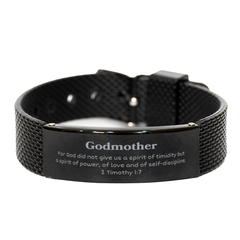 Black Shark Mesh Bracelet Godmother - Engraved with Spirit of Power, Love, and Self-discipline - Inspirational Gift for Birthday, Christmas, Graduation - Godmother Jewelry for Confidence and Hope