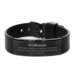 Black Shark Mesh Bracelet Godmom Engraved Gift for Christmas and Graduation