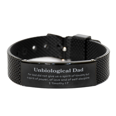 Unique Black Shark Mesh Bracelet for Unbiological Dad, Inspiring 2 Timothy 1:7 Quote, Perfect Gift for Birthday, Christmas, and Holidays, Confidence and Hope-Filled Bracelet