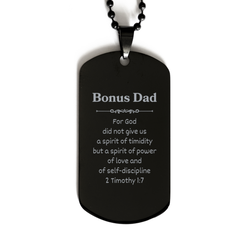 Bonus Dad Black Dog Tag Inspirational Engraved Power Love Discipline for Fathers Day Gift