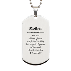 Mother Engraved Silver Dog Tag for Mothers Day Gift - Power, Love, Self-discipline Inspirational Quote for Mom, Birthday, Christmas, and Graduation
