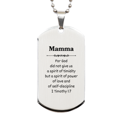 Engraved Silver Dog Tag Mamma Inspirational Quote for Mothers Day Gift of Power, Love, and Confidence, Perfect Birthday, Christmas, Veterans Day Present for Mom, Womens Jewelry