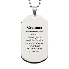 Gramma Engraved Silver Dog Tag, Inspirational 2 Timothy 1:7 Gift for Birthday, Christmas, and Veterans Day - Power, Love, Self-Discipline