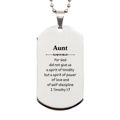 Silver Dog Tag Aunt Strength and Inspiration Engraved Necklace for Birthday and Christmas Gifts