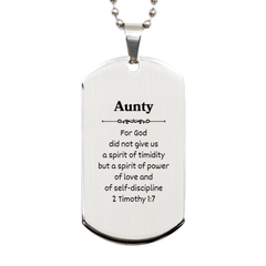 Birthday Gift for Aunty Engraved with 2 Timothy 1:7 Quote - Silver Dog Tag for Inspirational Women in Your Life - Perfect for Christmas, Easter, and Graduation