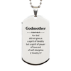 Godmother Inspirational Engraved Silver Dog Tag - Power, Love, and Self-Discipline Gift for Her on Christmas, Birthday, Graduation, or Veterans Day