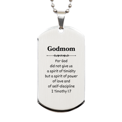 Godmom Engraved Silver Dog Tag - Inspirational Gift for Godmom - Spirit of Power, Love, and Discipline - Perfect for Birthday, Christmas, Graduation, Holidays