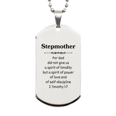 Stepmother Engraved Silver Dog Tag for Confidence and Power 2 Timothy 1:7