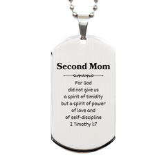 Second Mom Engraved Silver Dog Tag Inspirational Gift for Mom with Power, Love and Hope, Perfect for Mothers Day, Birthday, Christmas and Graduation