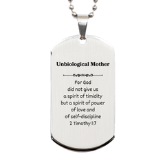 Silver Dog Tag Unbiological Mother Strength Love Powerful Engraved Necklace